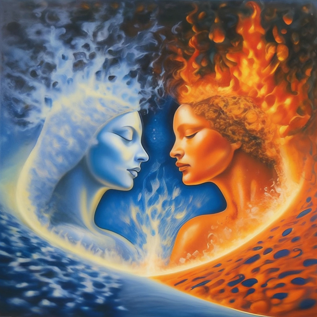 ""Dialogue of the Elements" The painting shows a meeting of fire and ...