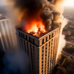 «Burnt American high-rise building 1993 top view the fire on the upper ...