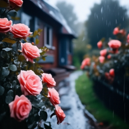 «Roses in the garden. bush roses in the rain. It is raining heavily and ...