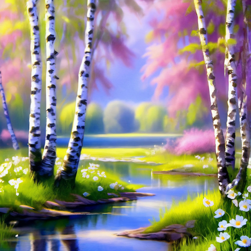 ️ Magnificent, amazing view of the spring birch grove leaves lake Ultra ...