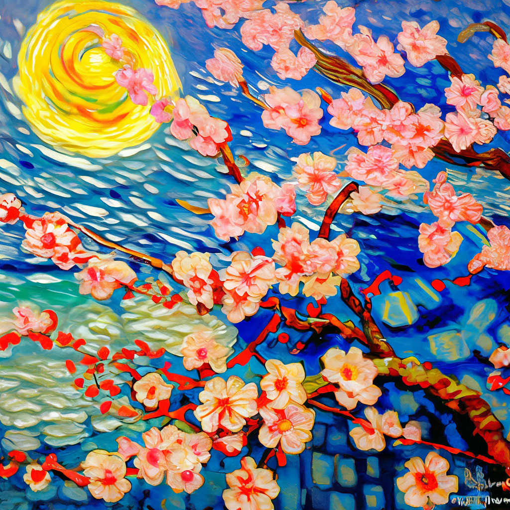 Sakura in the style of Van Gogh image created in Shedevrum