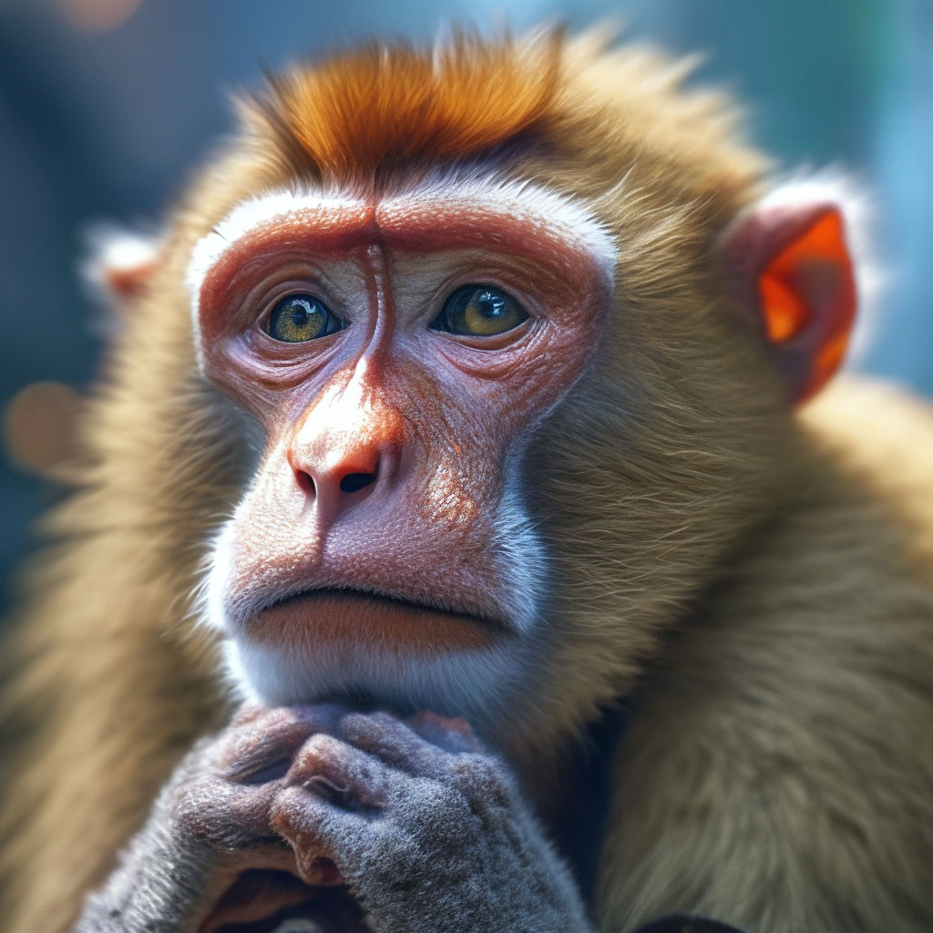 Мыслитель обезьяна носач с очень …» — создано в Шедевруме