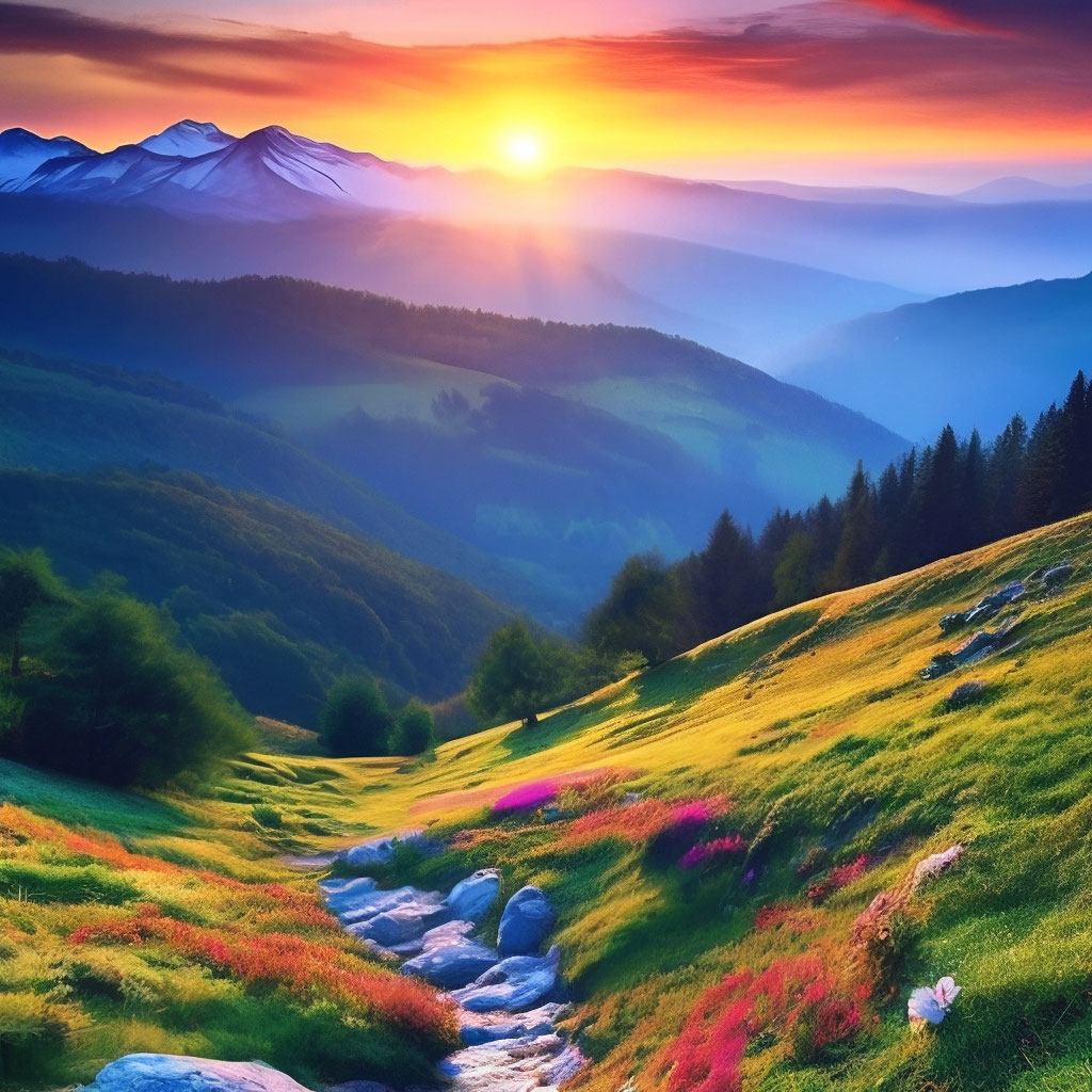 "Beautiful mountain landscape in the early morning, sunrise, peace ...