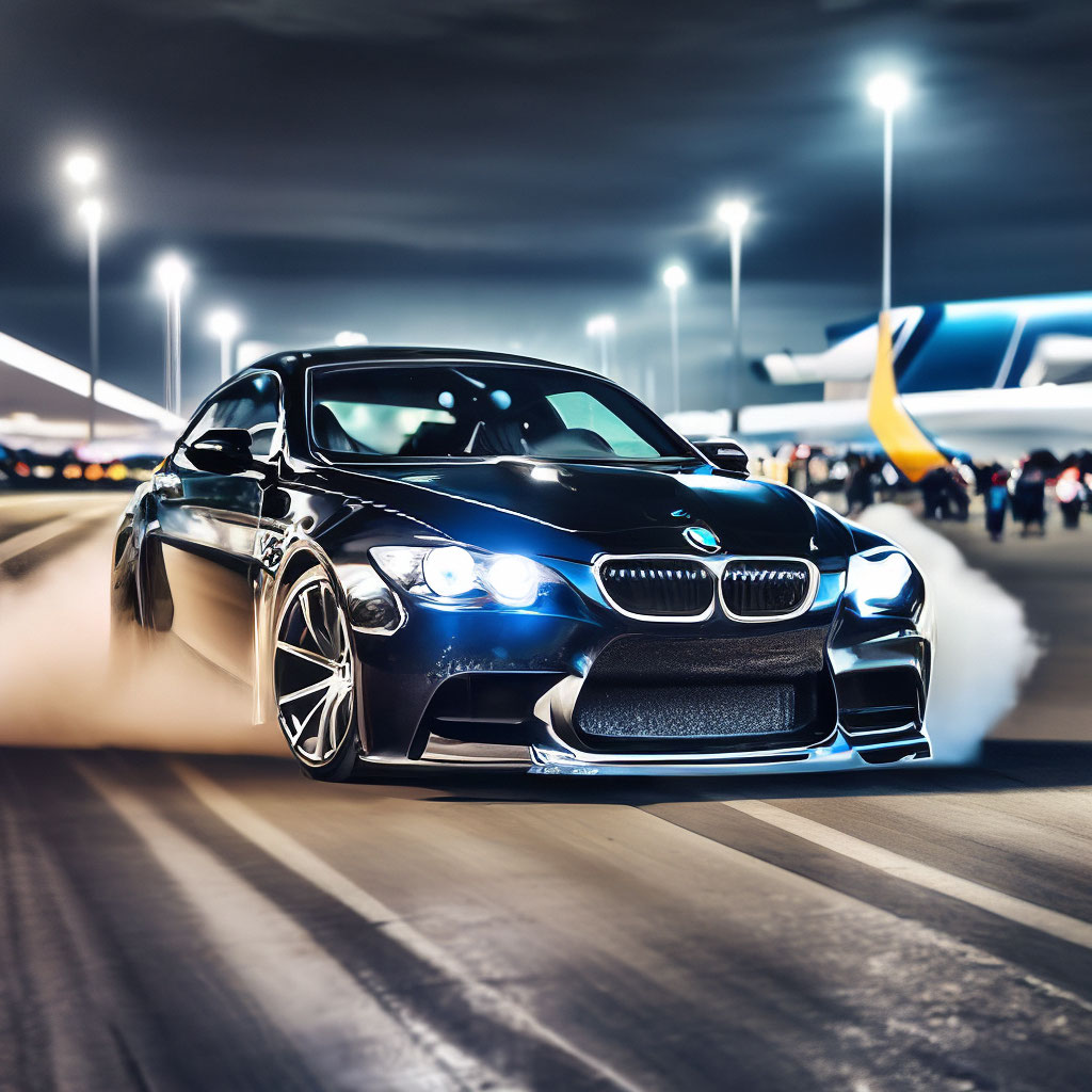 Bmw beautiful glossy black drift at image created in Shedevrum