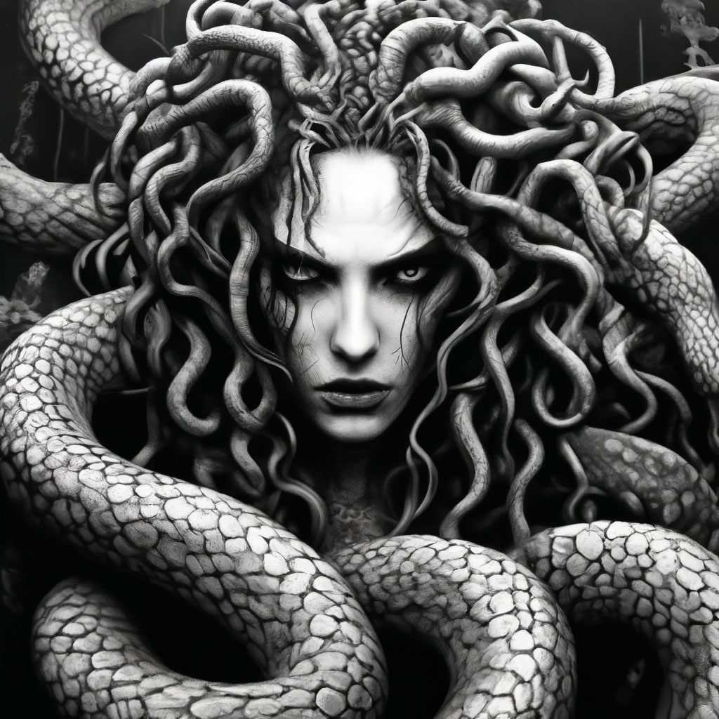 "The gorgon medusa, instead of hair ." - image created in Shedevrum