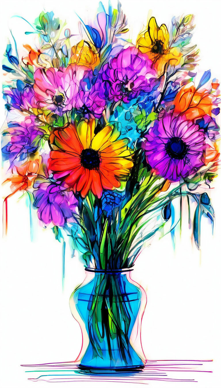 "A beautiful bouquet in a vase sketch …" — image created in Shedevrum