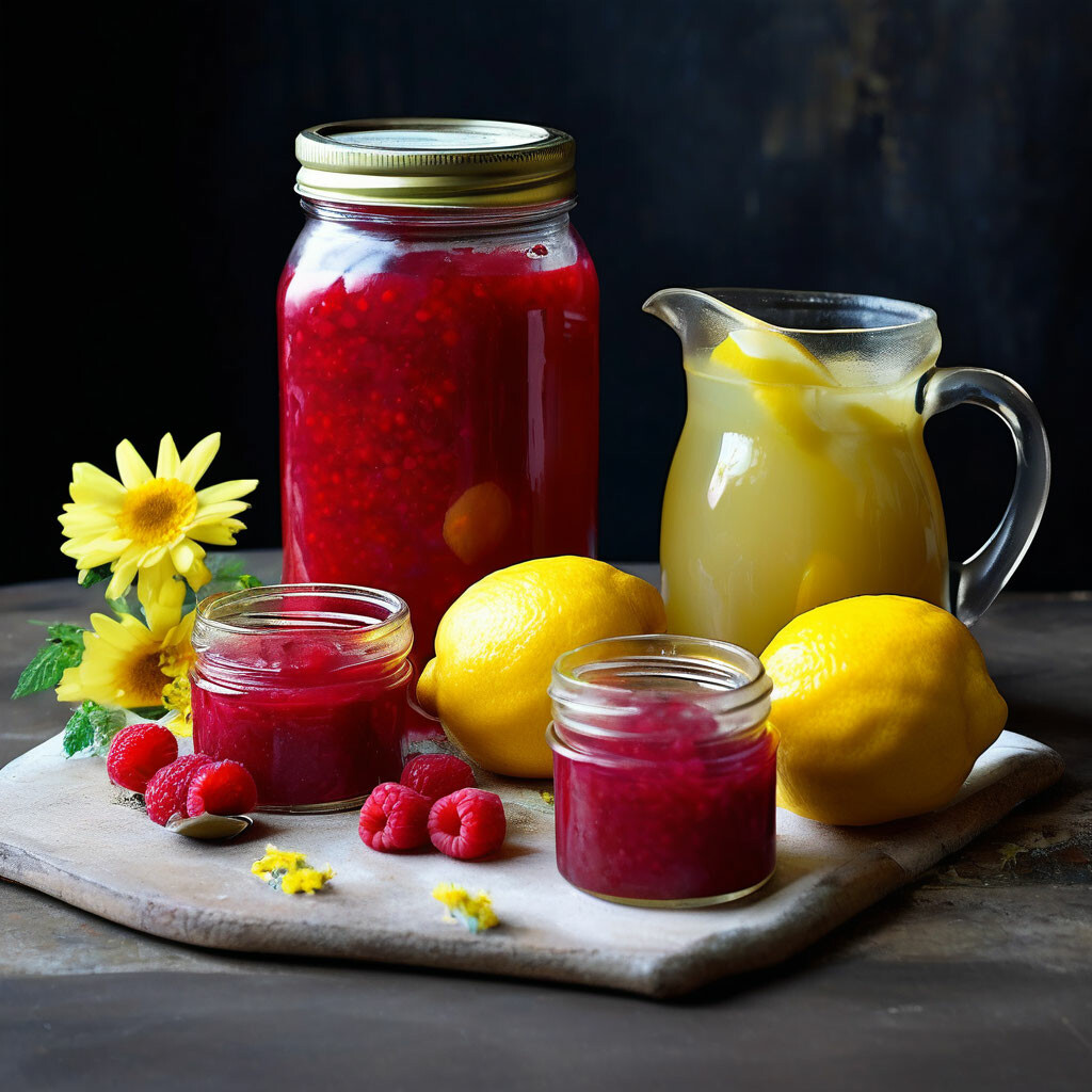 "A jar of raspberry jam, lemon, hot …" — image created in Shedevrum