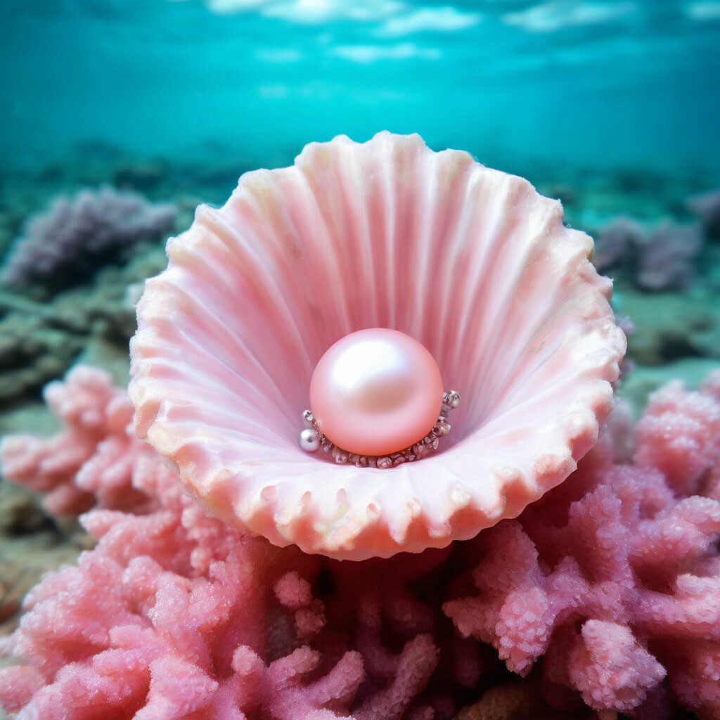 "A beautiful shiny pale pink shell …" — image created in Shedevrum