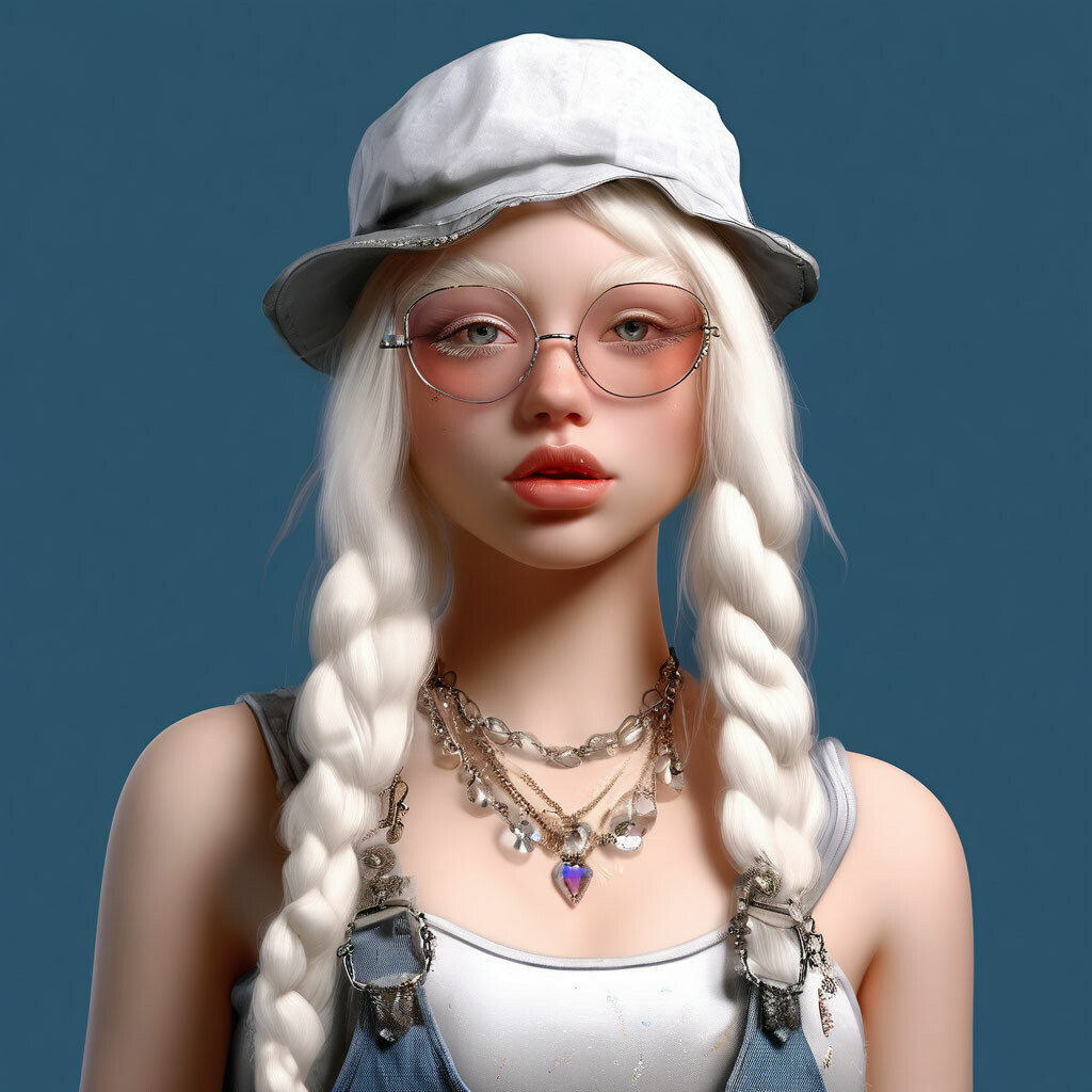 "🍒 beautiful albino girl , pigtailed …" — image created in Shedevrum