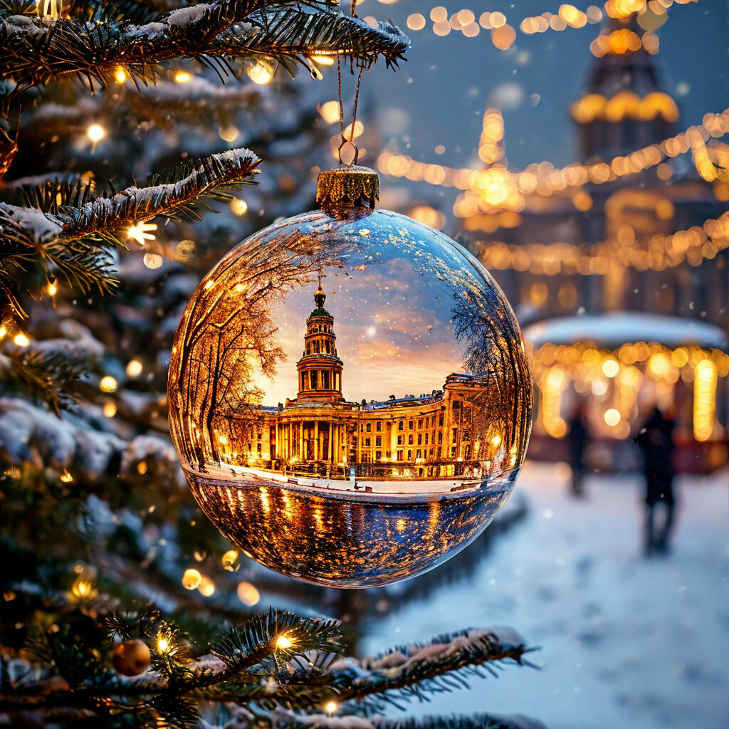 «Новогодний шар весит на ёлке внутри…» — картинка создана в Шедевруме