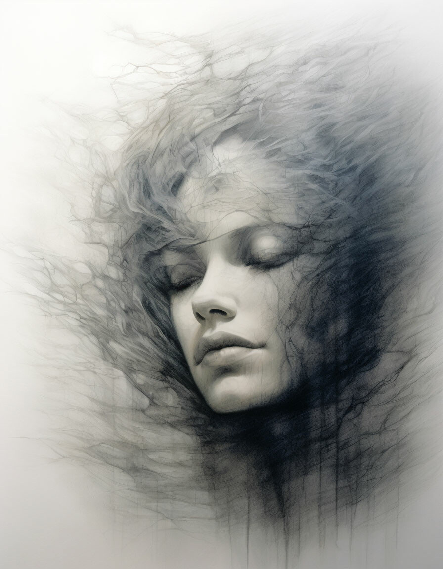 drawing pastel colors, pencil, ink, double exposure, layering,grisaille, blur, hour of reunion into a single whole of mind and soul movement, unreal, ghostly, mysterious, high detail