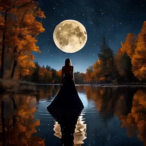 «🌑🌑🌑 тихая осенняя ночь, золотая осень, лесное озеро, огромная полная ...