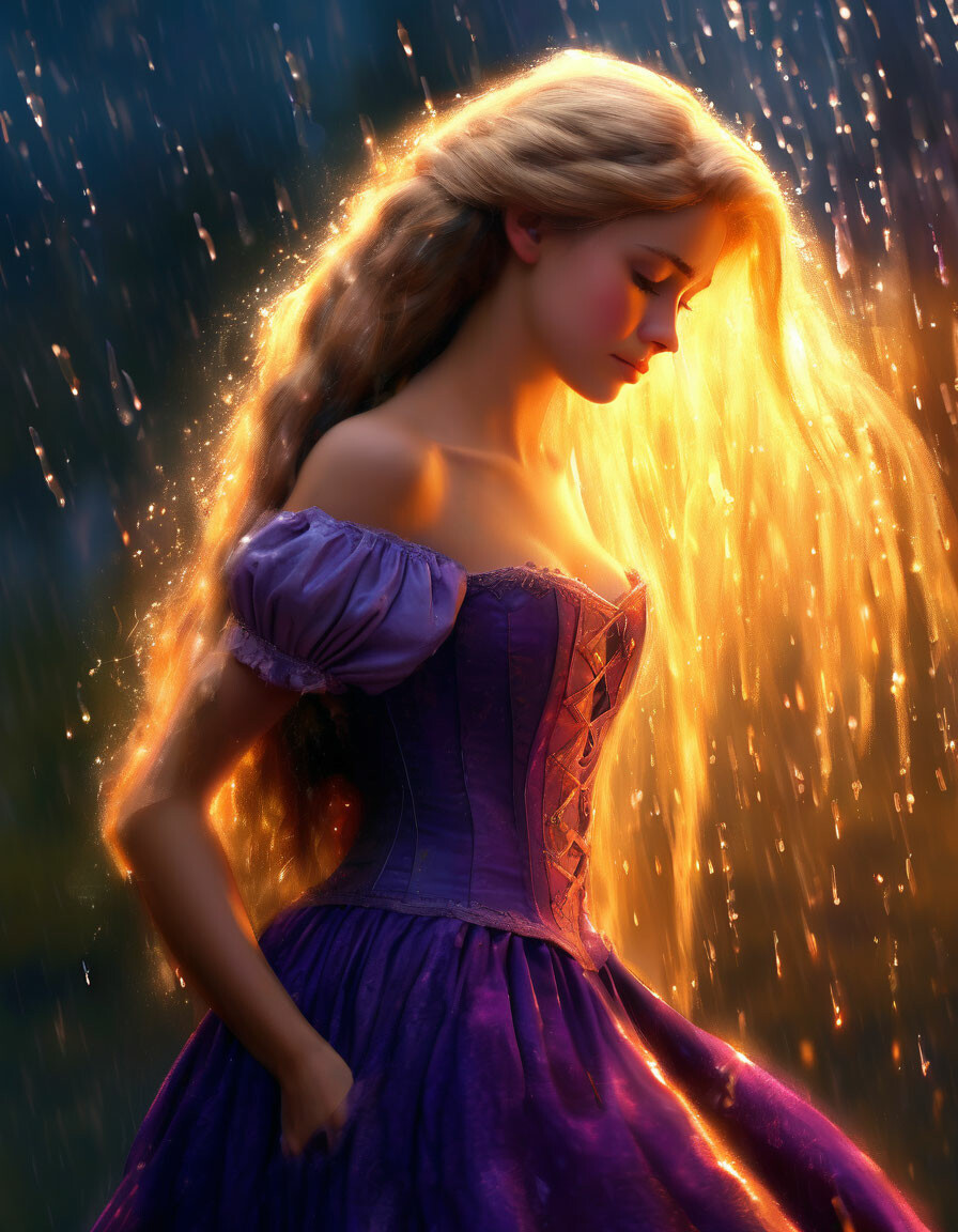 "Extraordinarily beautiful girl Princess Rapunzel in a purple dress ...