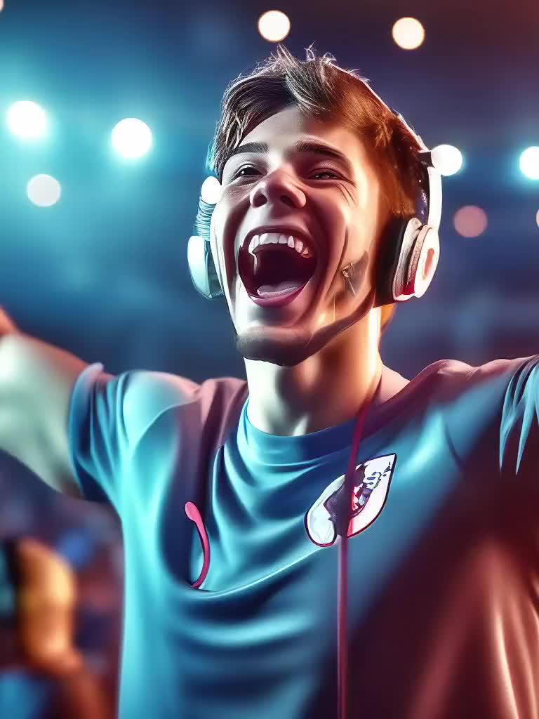 молодой киберспортсмен радуется победе