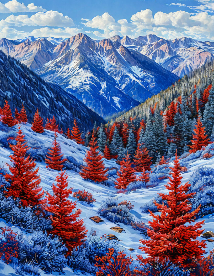 The slopes of the mountain are overgrown with fantastic blue grass and Red Christmas trees