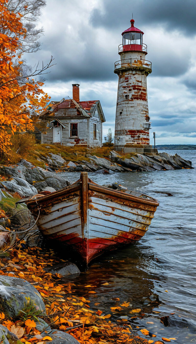 "Lighthouse professional photo,autumn,…" — image created in Shedevrum
