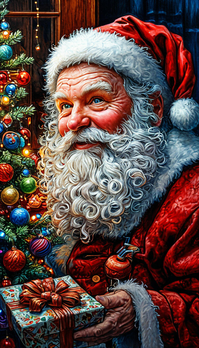 santa claus dry alcohol ink+ 3d colored pencils, volume,mega beautiful ...