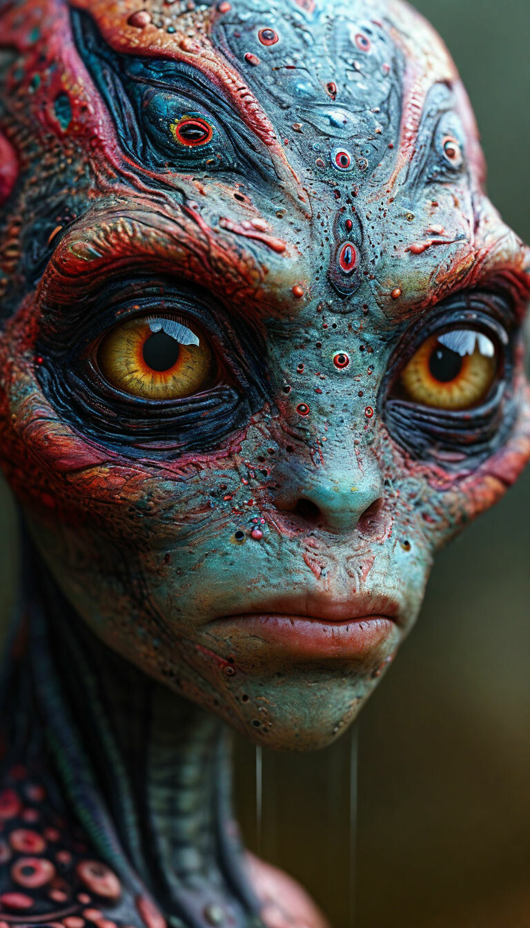 evil multi-eyed interesting diverse multi-colored humanoid alien planet ...