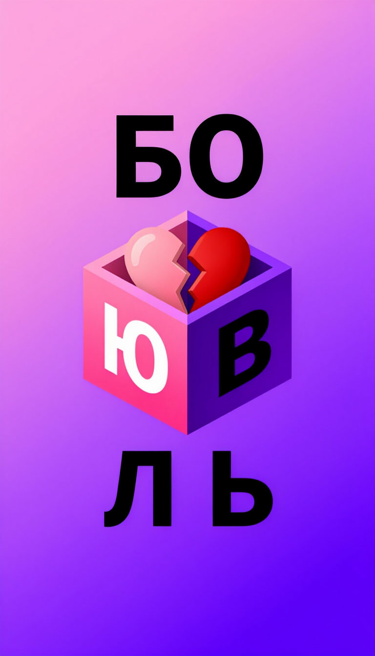 абстрактный кубик 💔 фон сверху буквы напиши "Б О" поцентру буквы напиши "Ю В" снизу напиши буквы "Л Ь"