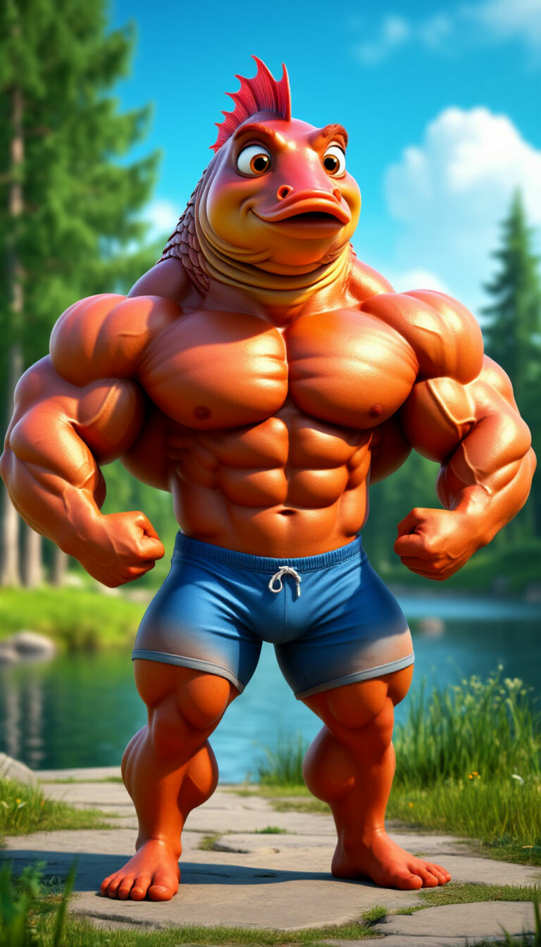 anthropomorphic carp dressed as a bodybuilder in the late 90s cartoon ...