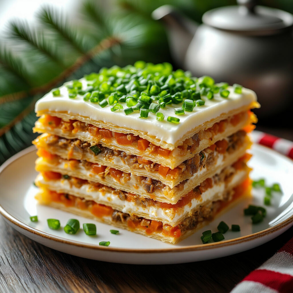 Закусочный торт с консервированной рыбой