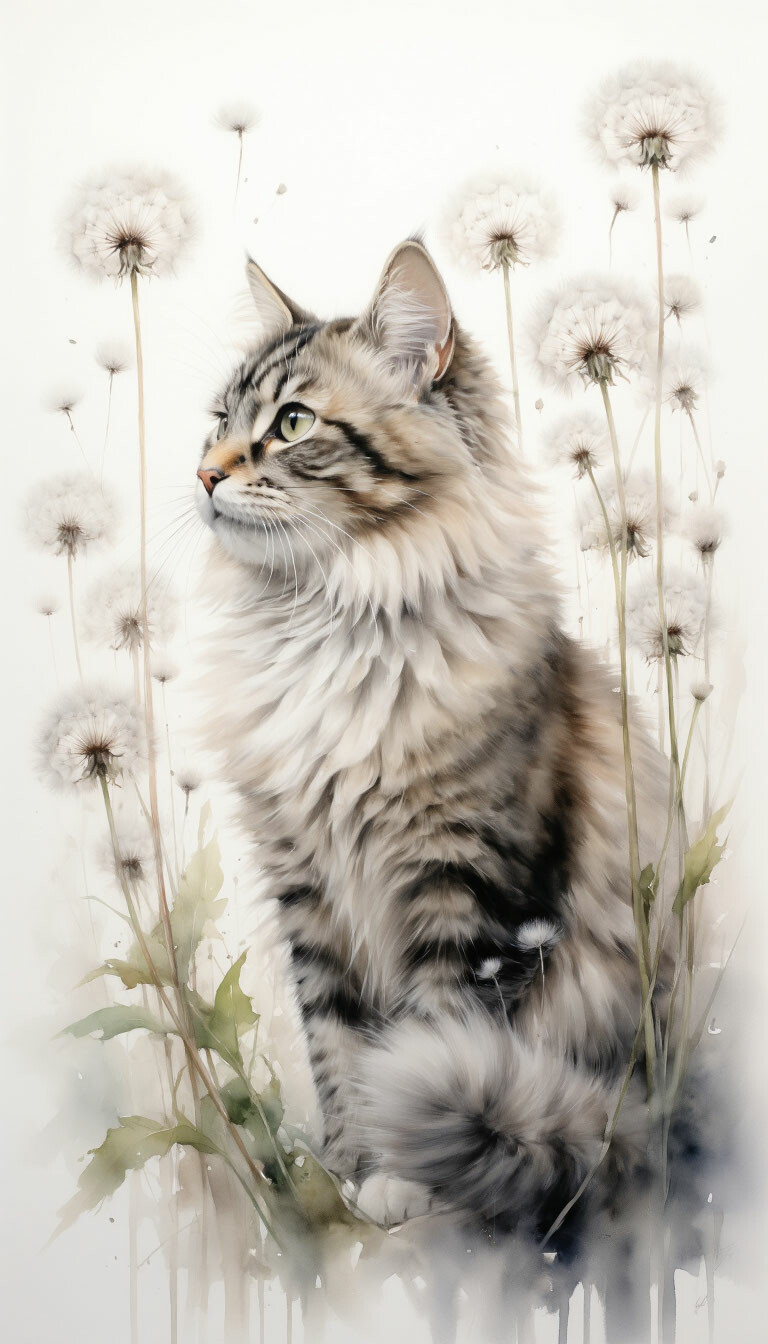 одувано-кот мягко пушисто бело изумительно минимализм стилизация мокрая акварель размытый фон Ли Богл