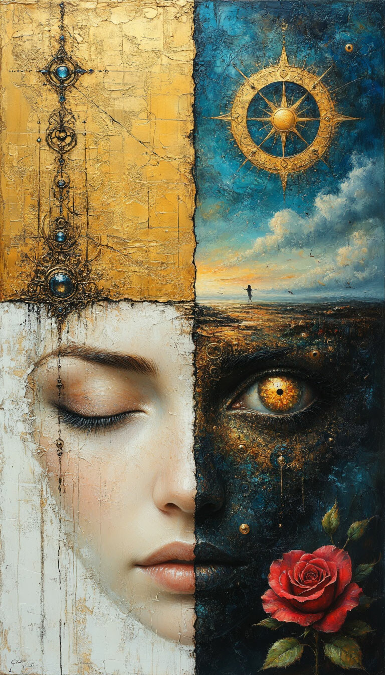 𝕾𝖊𝕼7𝖙𝖎 🎭🪽🧩🌃☣️🪬🧩🧶🎶🧧🎉🧛👽🥶💃☄️👻🌓🦬🤌🎶🥋⚡️🌹 в стиле Луиса Ройо,macro velvet, multilayer art, golden dawn, white paint,🏝🏞🌄