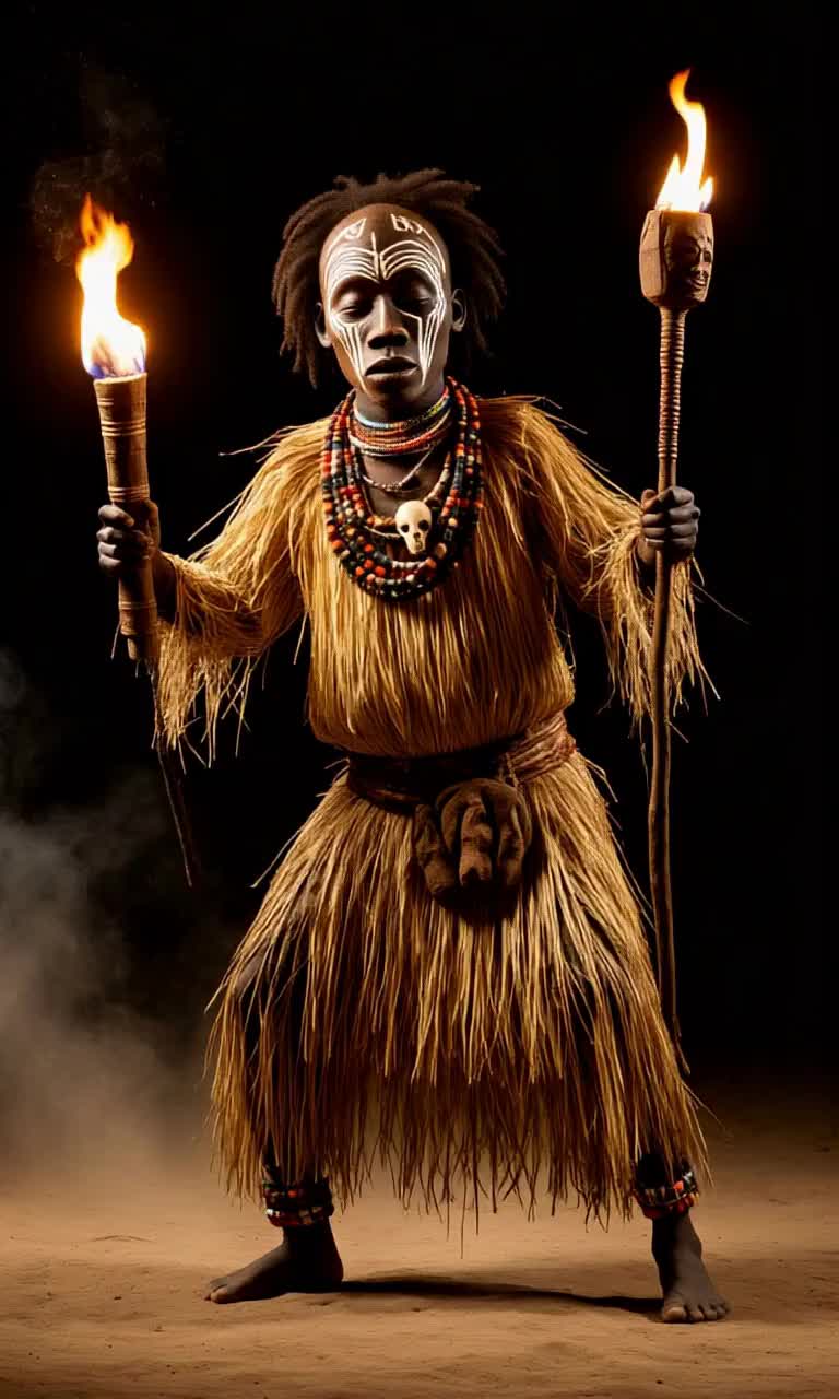 «African cult. Video of the mystical dance of Kumpo in Africa. Black ...