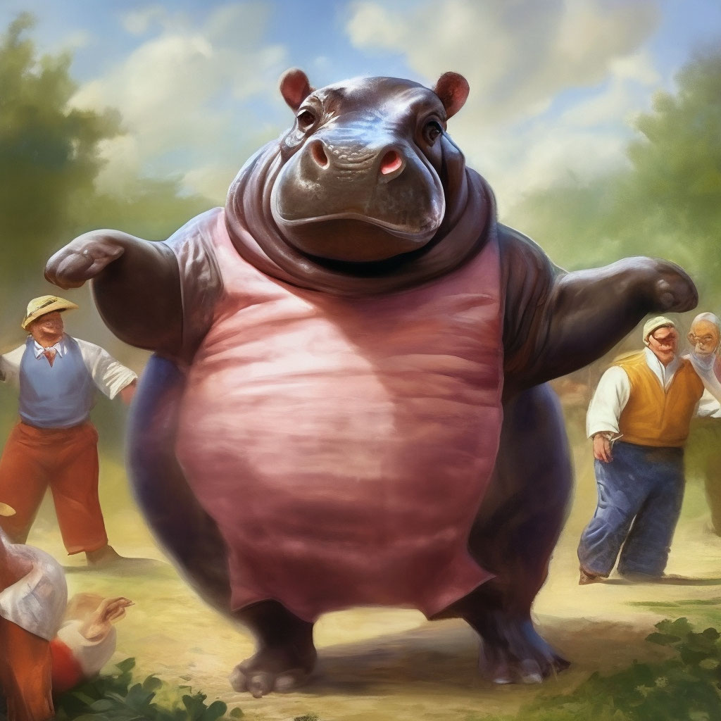 "Big hippo eats a small watermelon, ." - image created in Shedevrum