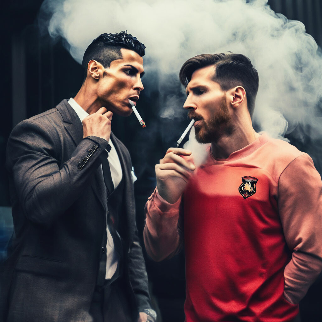 Ronaldo smokes vape with Messi