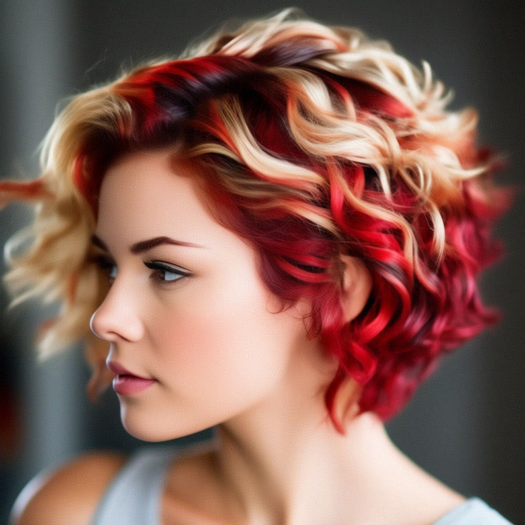 Pelo Rubio Rizado Con Mechas Rojas