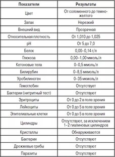 Расшифровка результатов общего анализа мочи у взрослых: таблица
