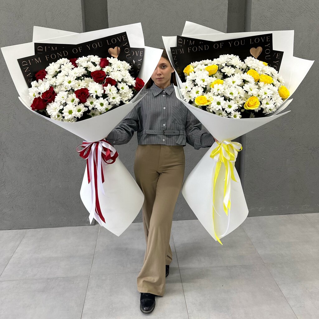 Букеты роз и ромашек