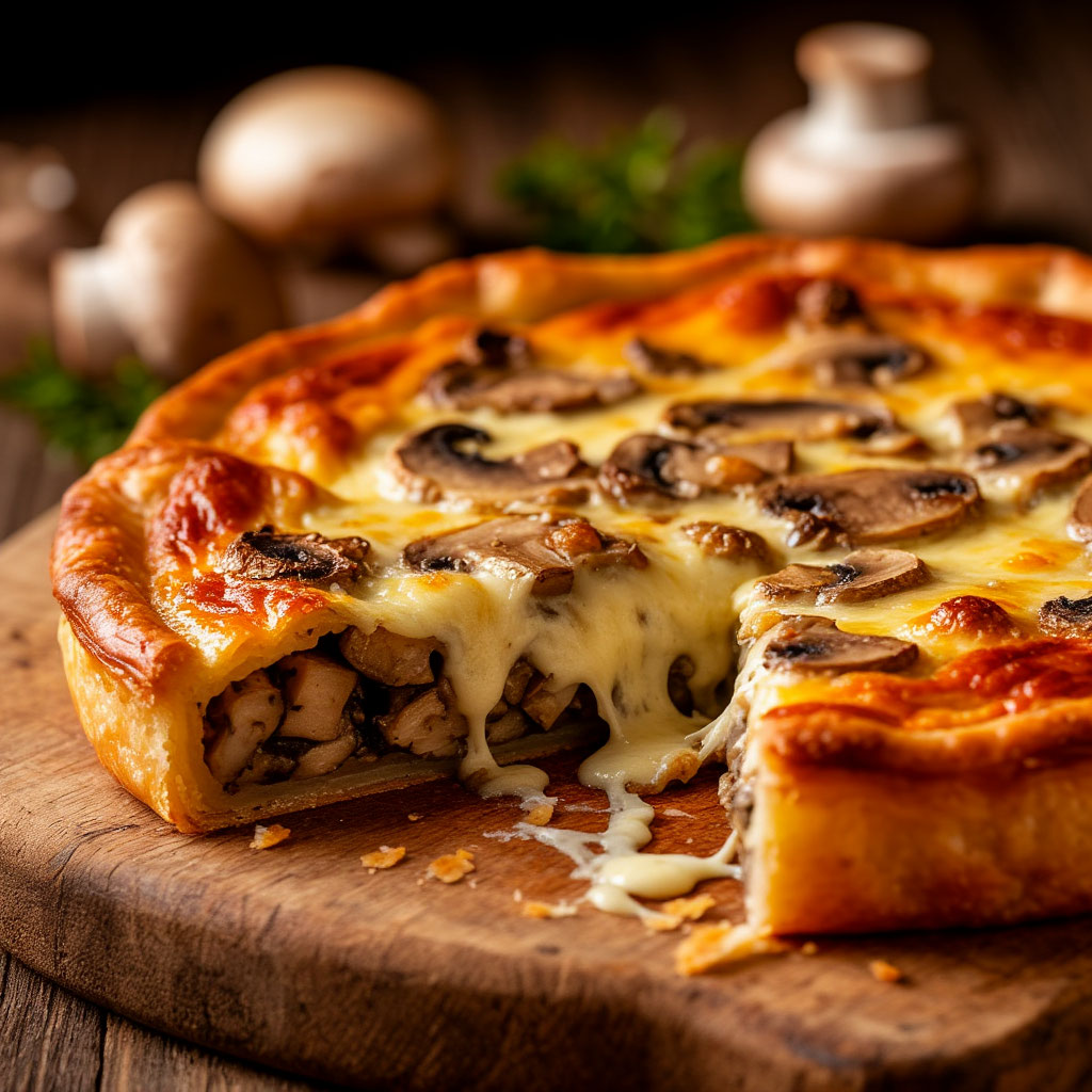 Пирог с сыром и грибами