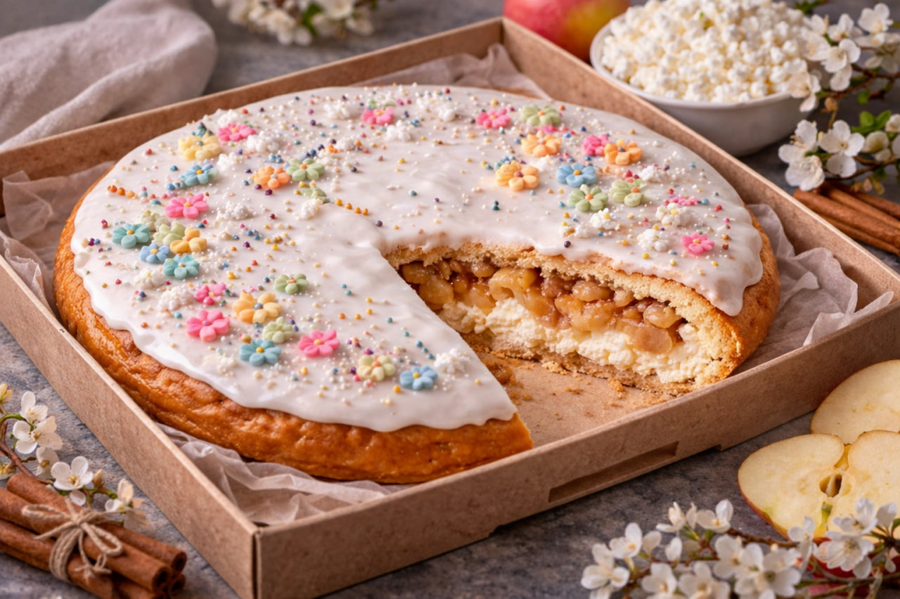 Пасхальный пирог с творогом и грушей