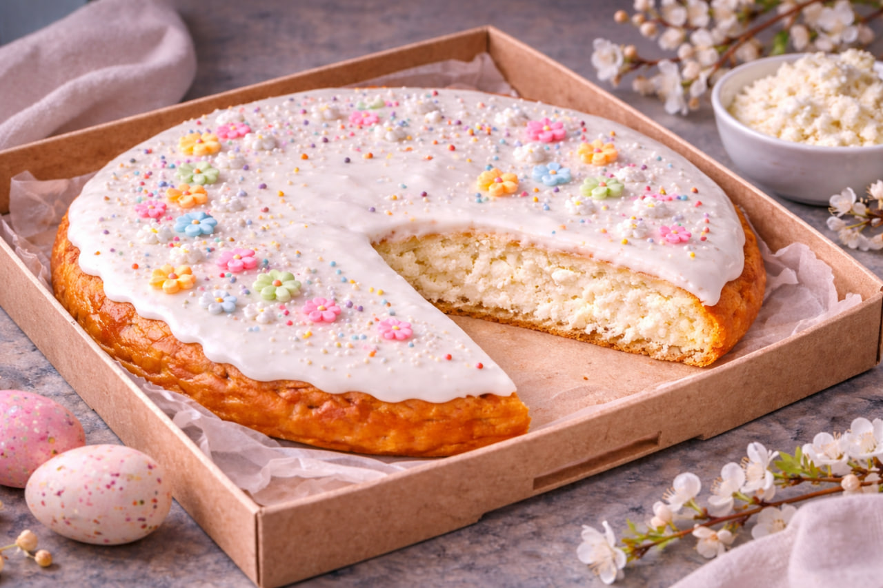 Пасхальный пирог с творогом и изюмом