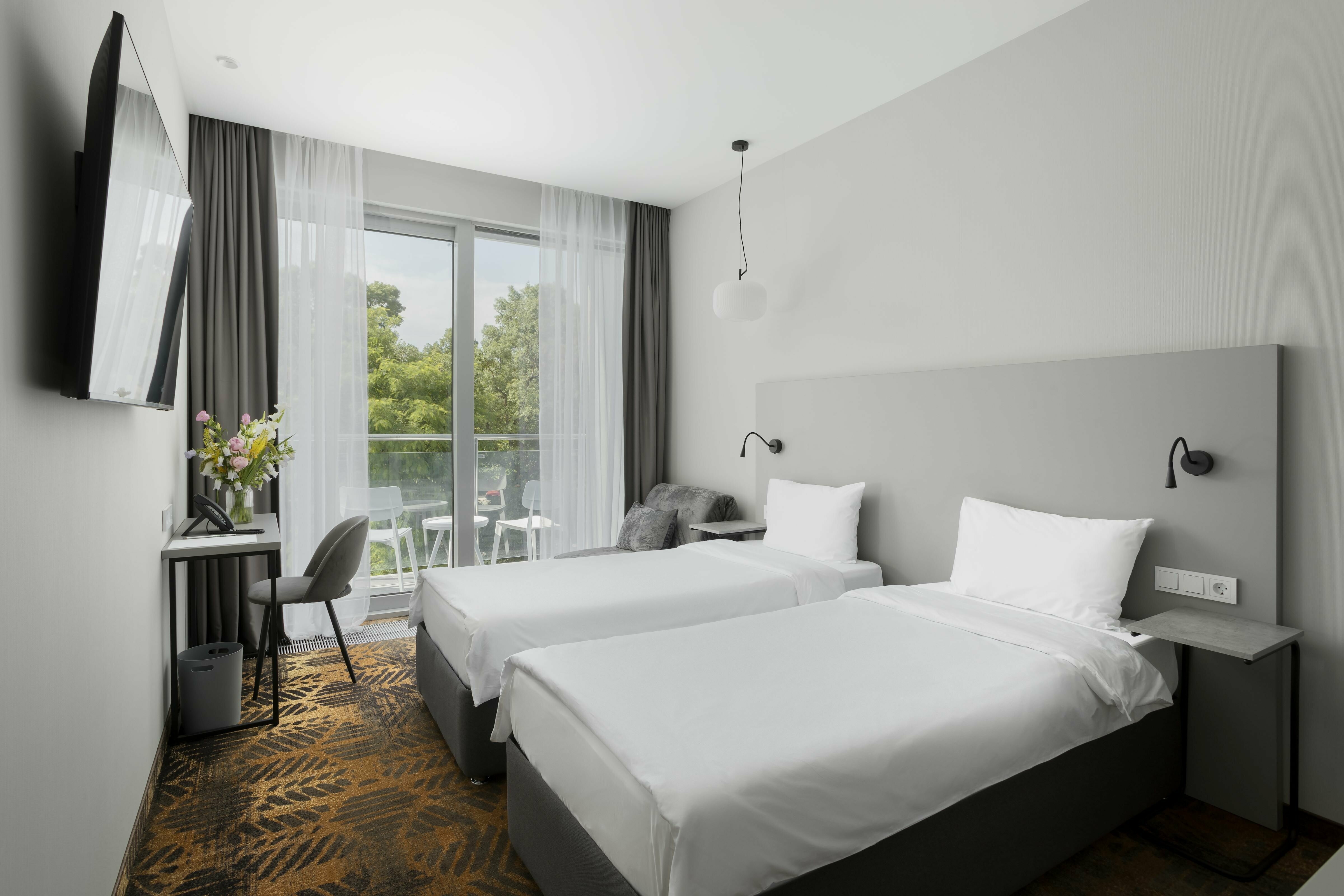 Стандартный двухместный номер с 1 кроватью или 2 отдельными кроватями с доступом в термальную зону и бассейн и видом на реку