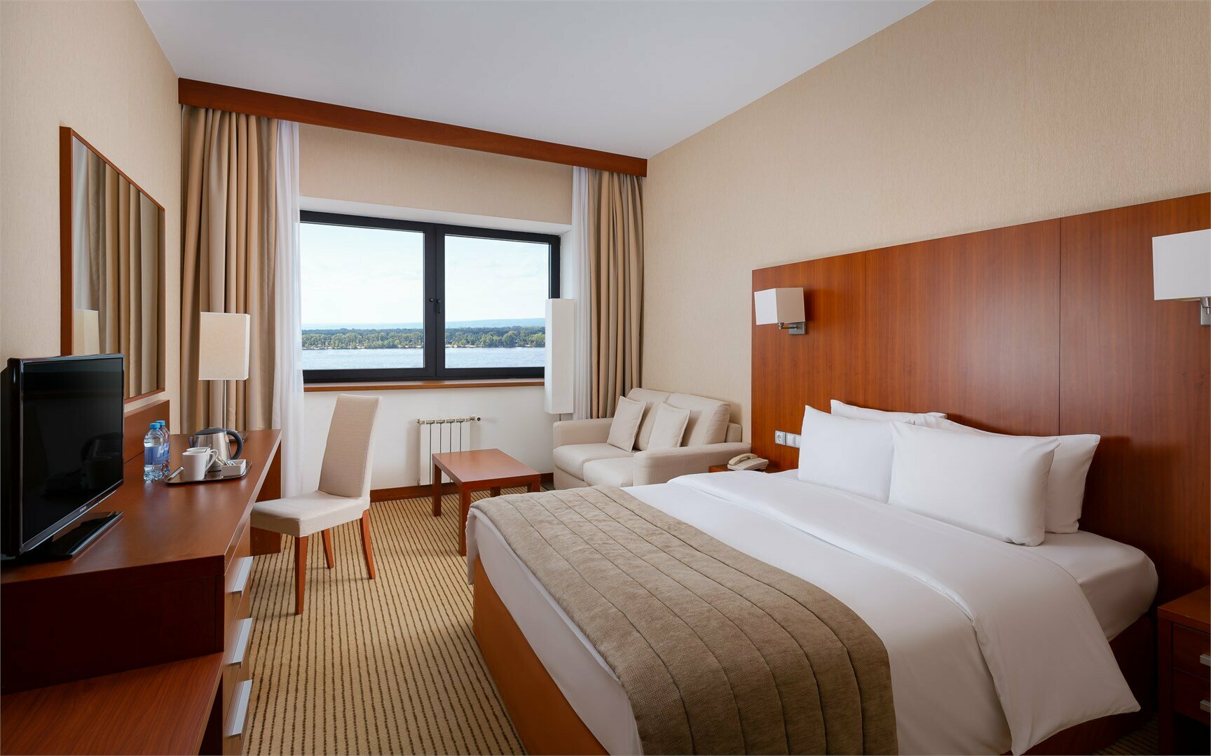 Стандартный номер с кроватью queen size и диваном с видом на Волгу