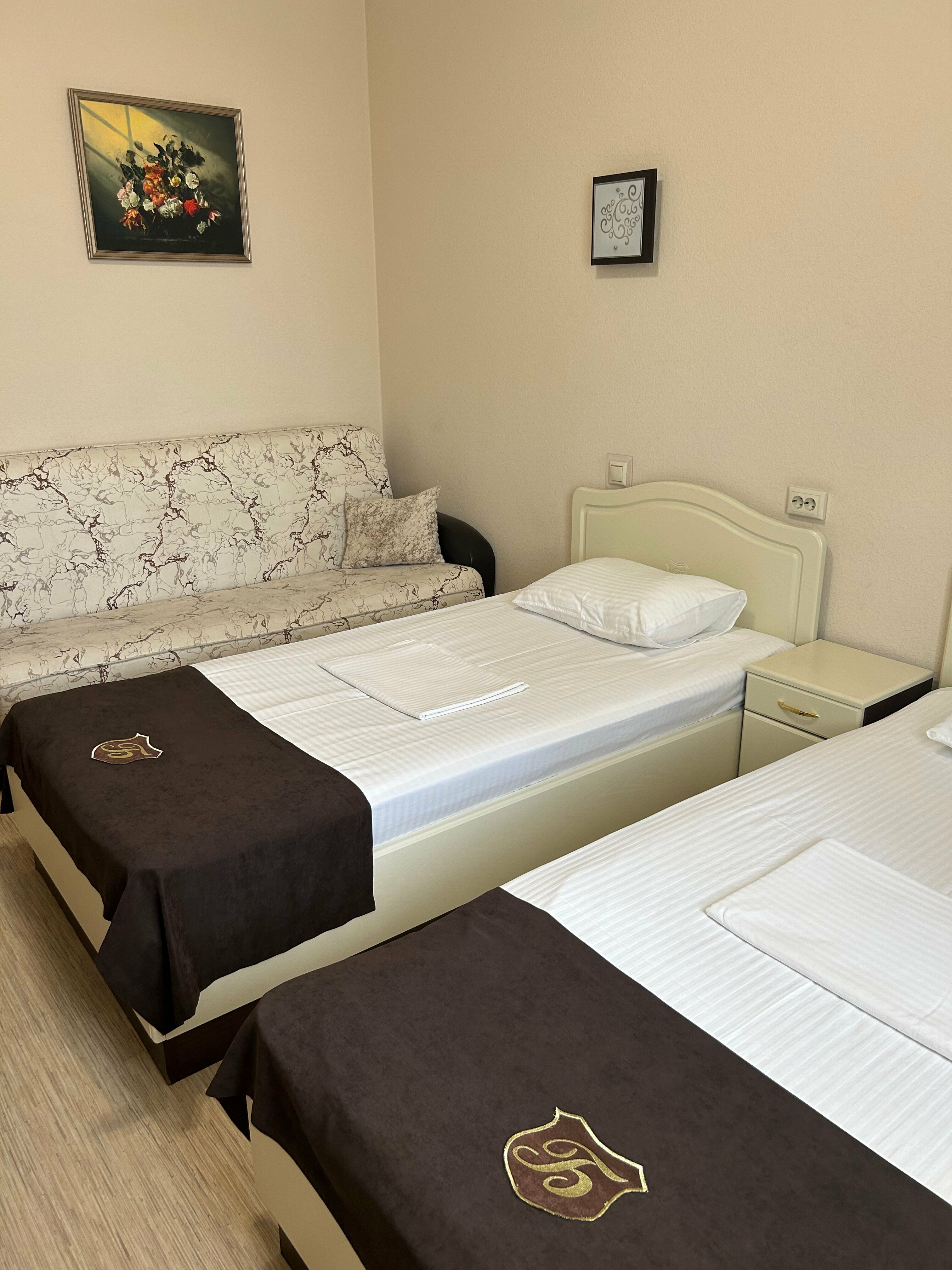 Четырехместный номер стандарт с двумя раздельными кроватями и двухместным диваном