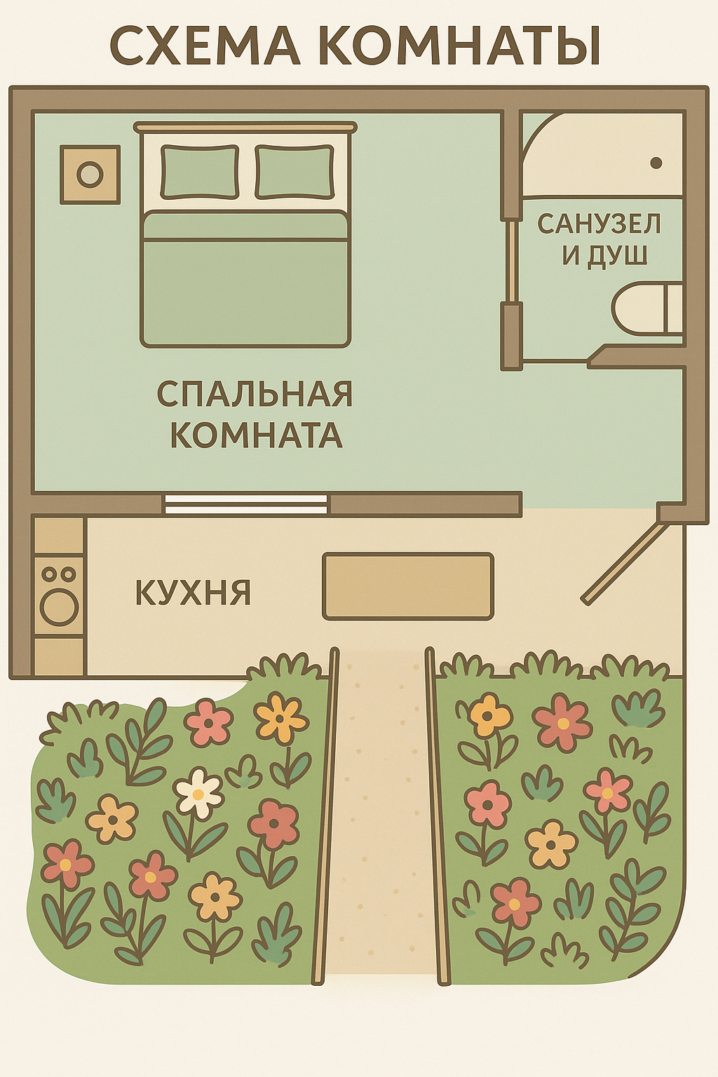 Двухместный номер с 1 кроватью или 2 отдельными кроватями и террасой с собственной кухней и душевой комнатой