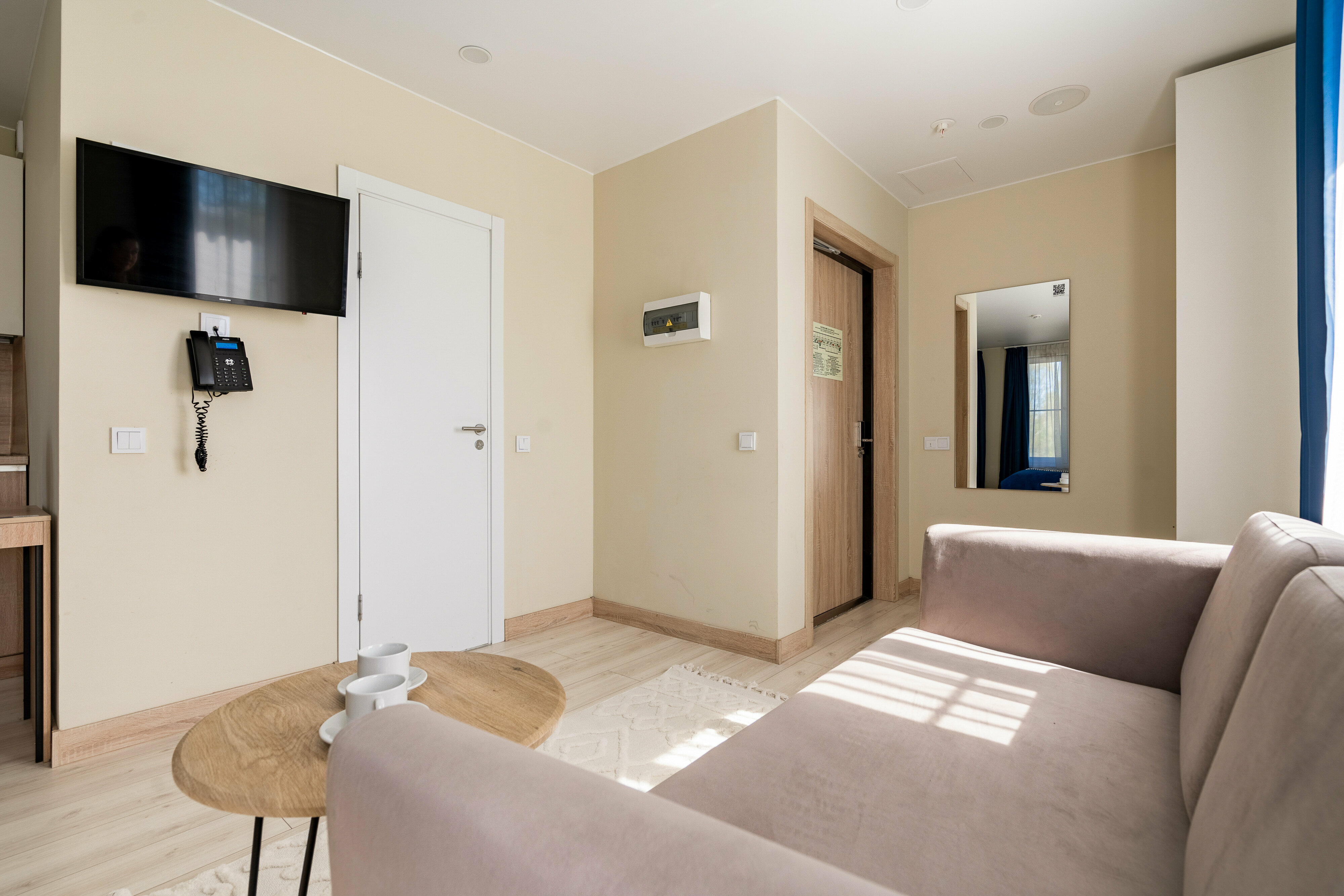 Семейный номер с двуспальной кроватью и диваном