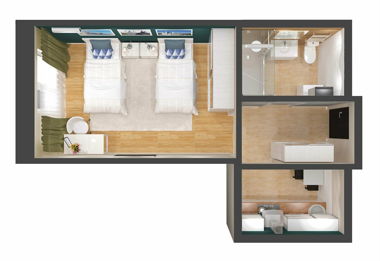 Однокомнатные двухместные апартаменты