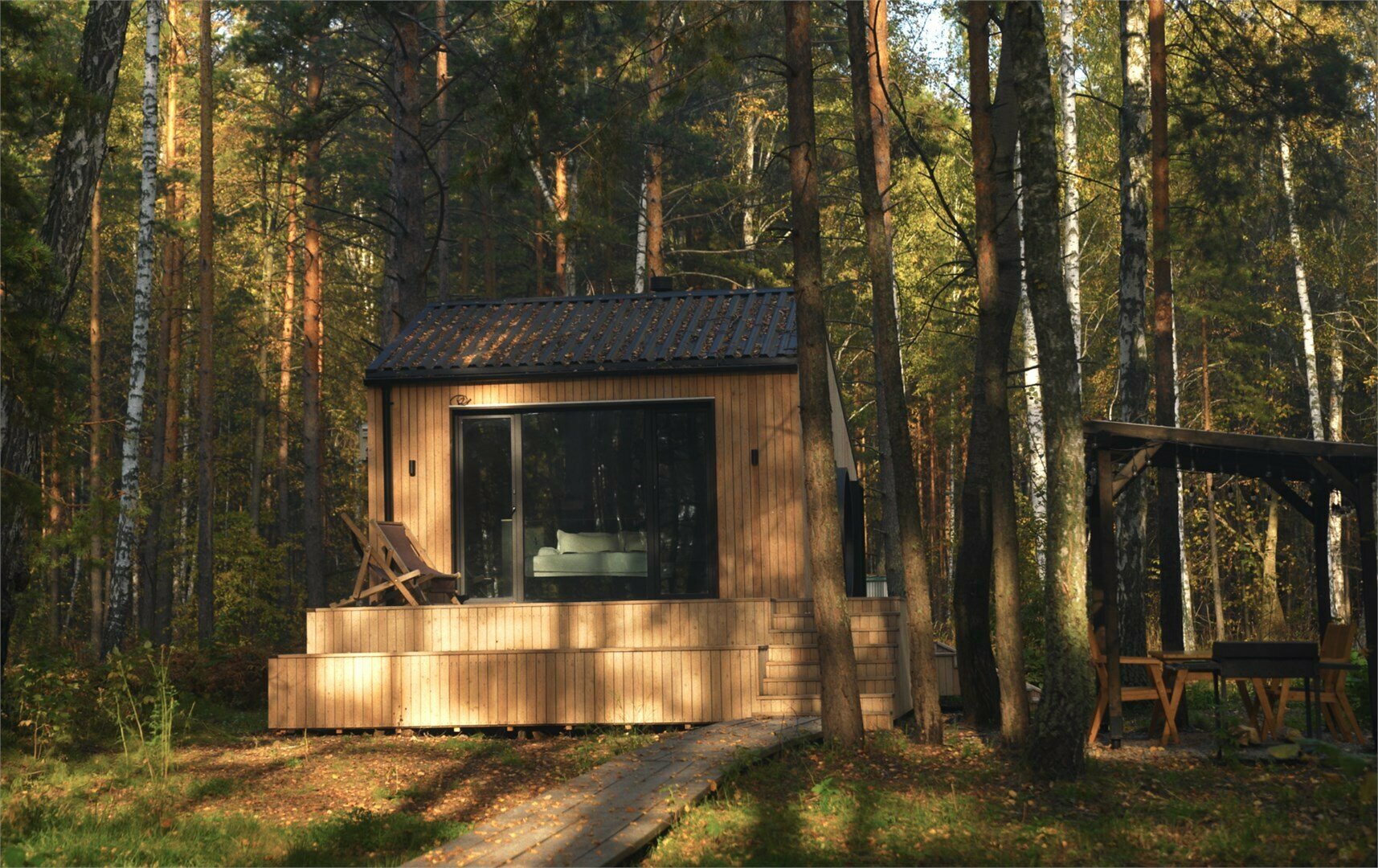 Малый дом с камином и проектором