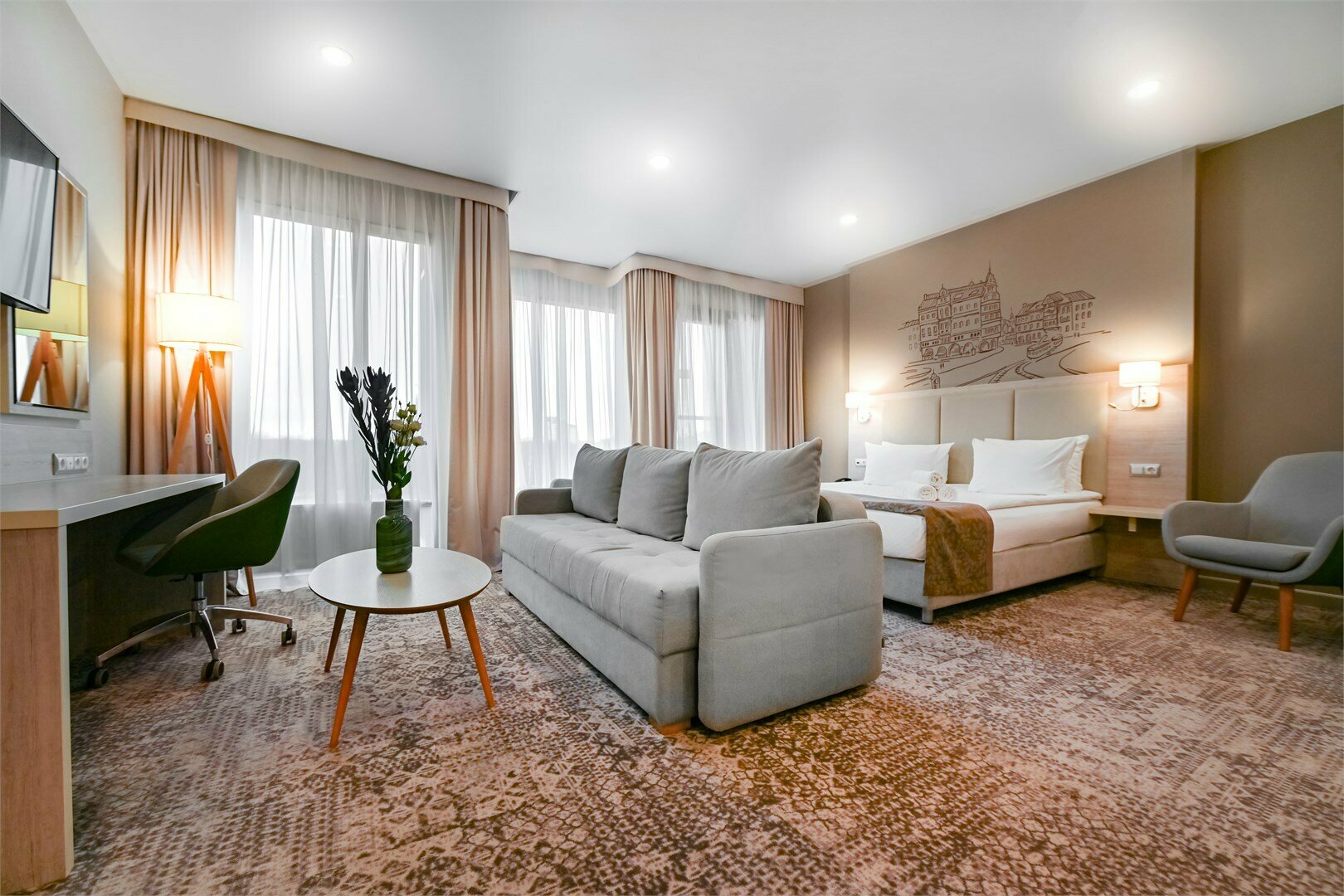 Представительский номер с панорамным видом на реку, 1 большой кроватью и раскладывающимся диваном