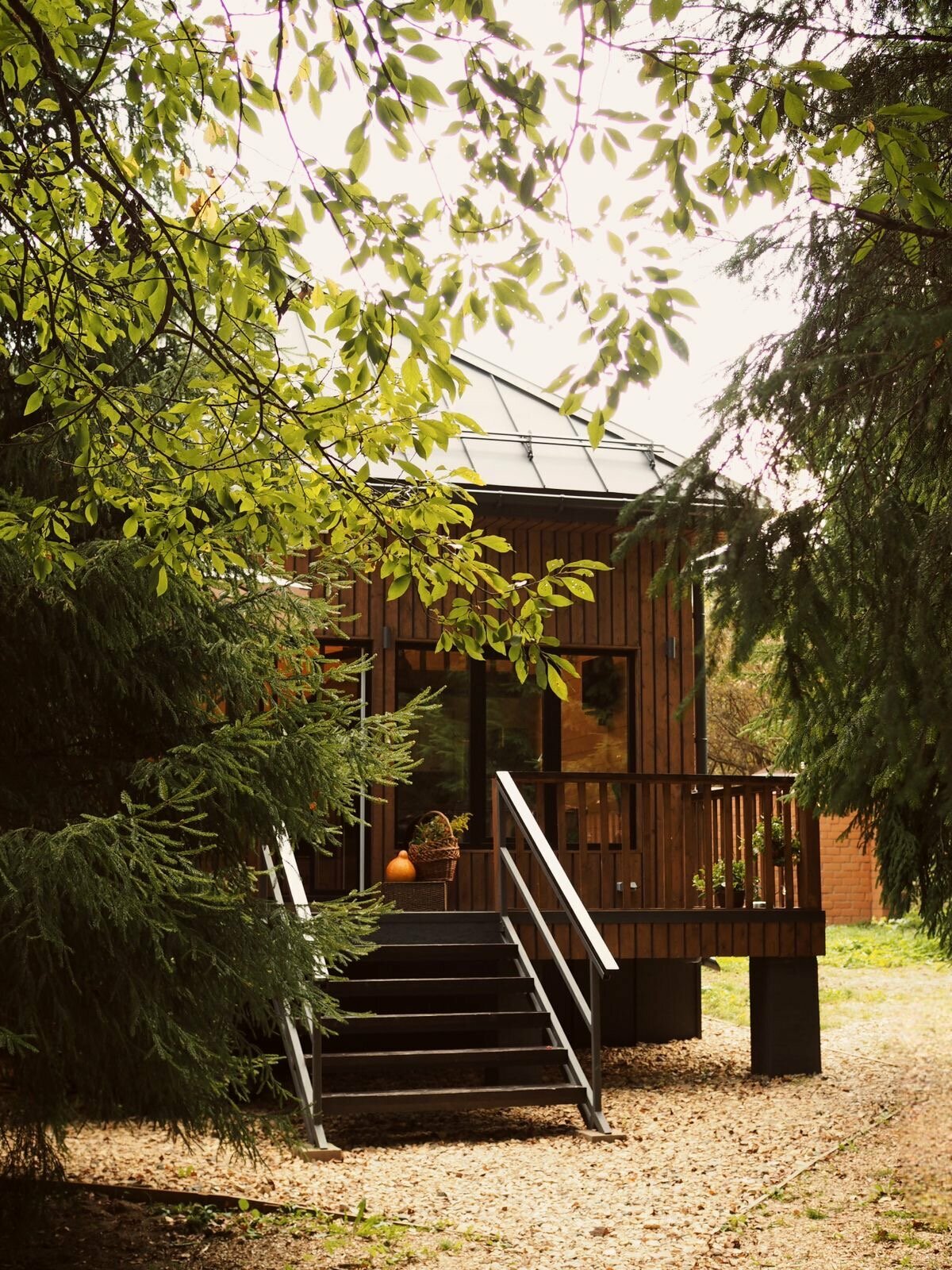 Дом с сауной и чаном с видом на ели