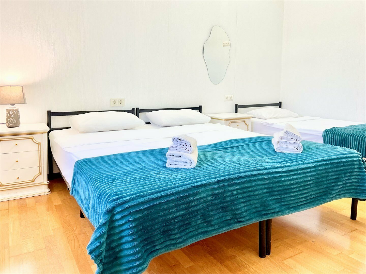 205 - трехместный номер с 1 двуспальной кроватью и 1 односпальной кроватью. Собственная ванная комната