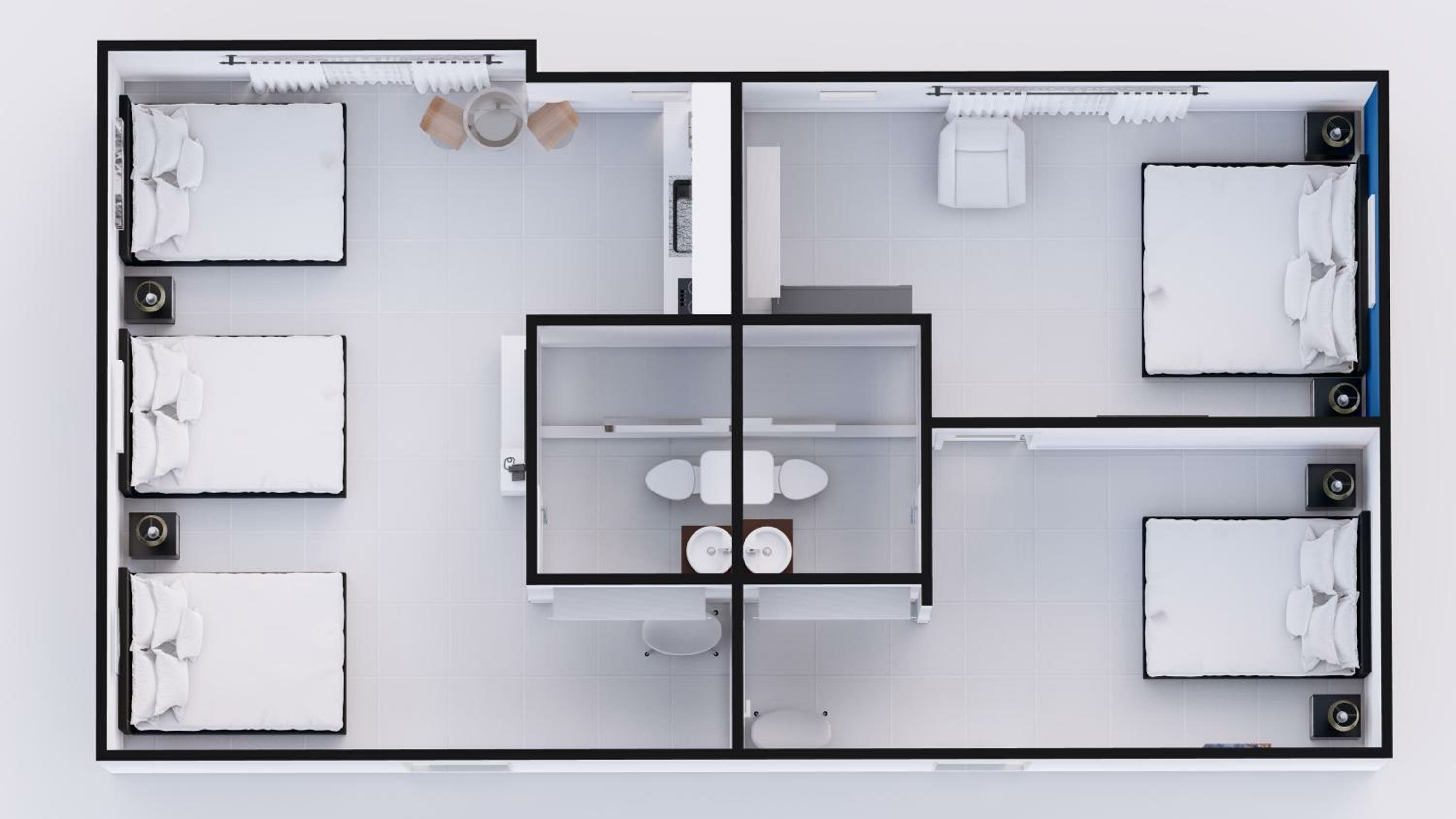 3 Bedroom Two-Bath Group Suite with Kitchen