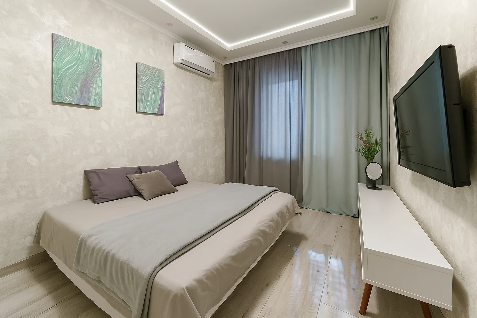 Однокомнатная на 4 человкека у аквапарка, центра и набережной, с приставкой+ смарт-ТВ ГОЛУБАЯ