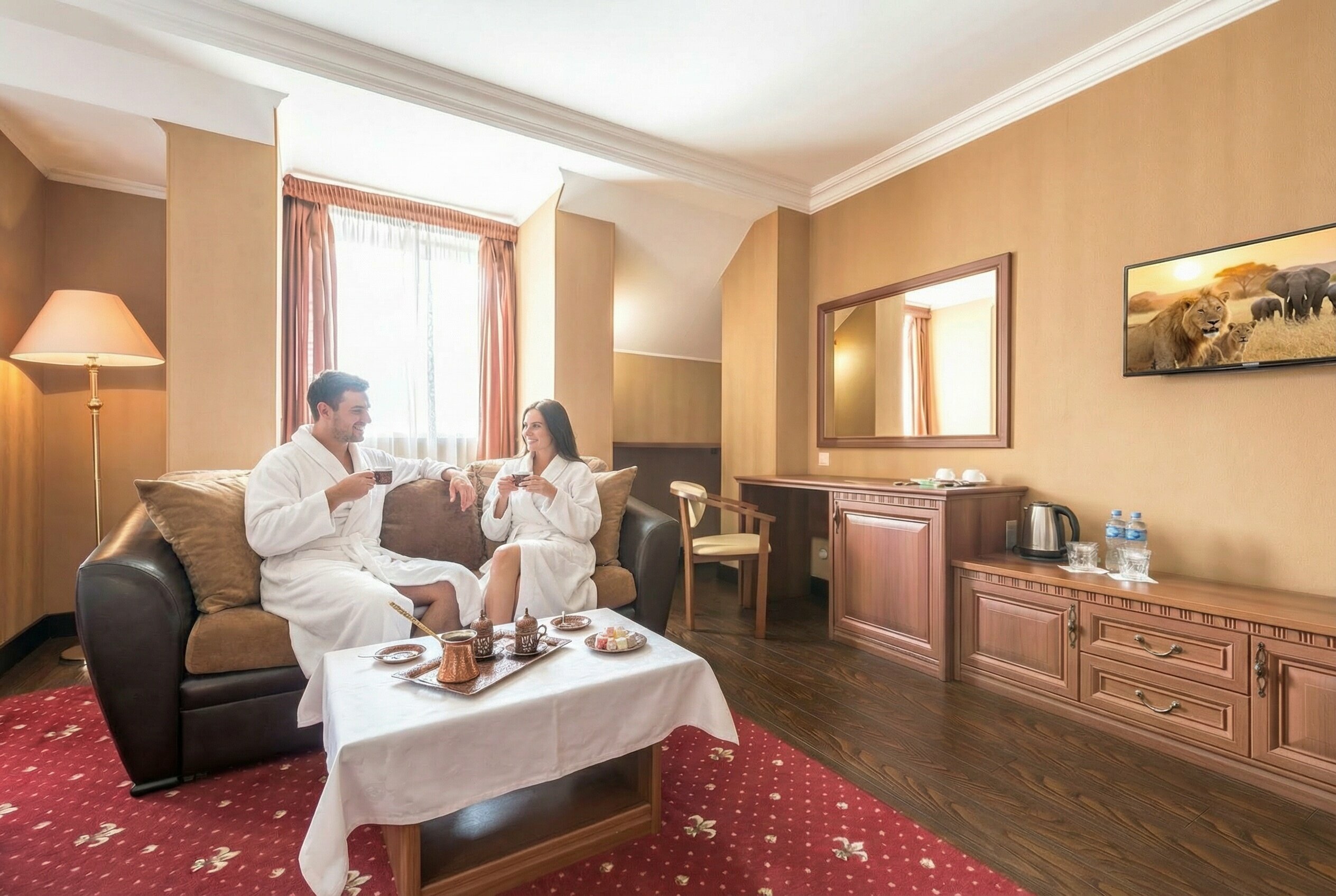 Стандартный номер с потолками 2,7 м и выходом на балкон (пожарная лестница) на мансардном этаже.