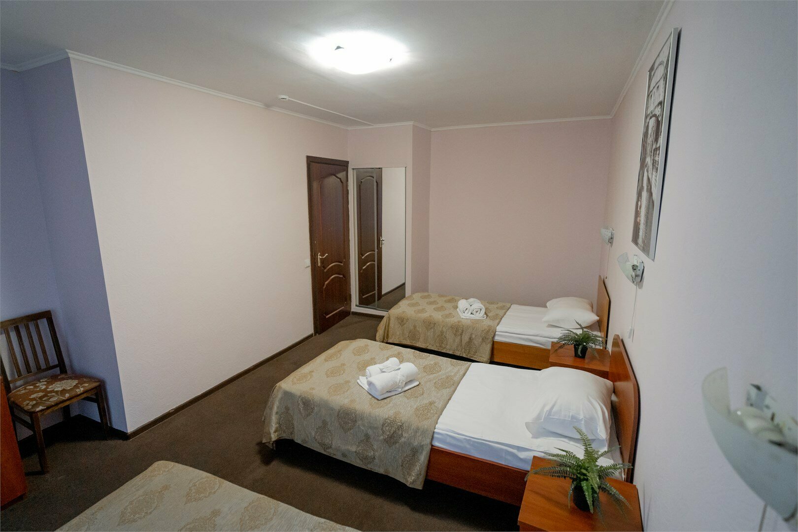 Эконом "Трёхместный" предоставляет возможность недорогого размещения до 3-х человек. Номер находится в блоке с  одноместным номером, санузел/ванна общие на два номера.